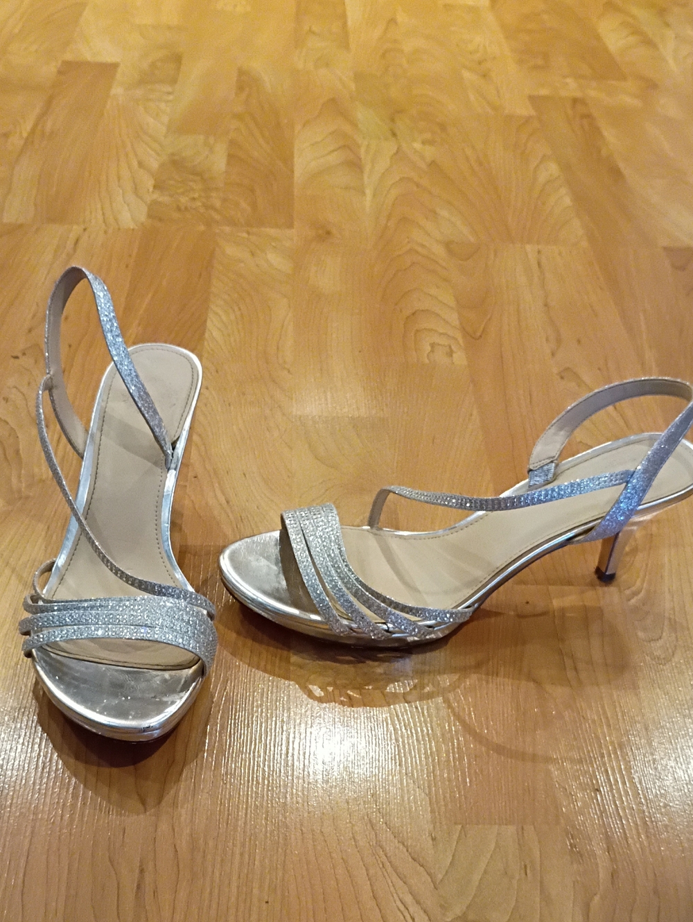 Silver Glitter Strappy Slingback Heels for Women